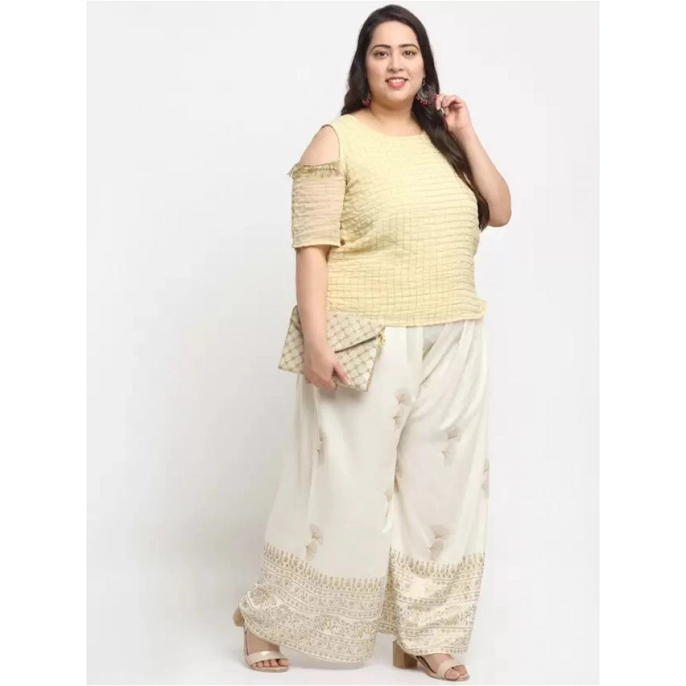 Amfyn Women's Plus Size Relaxed Fit Viscose Rayon Palazzo Trousers (Cream)
