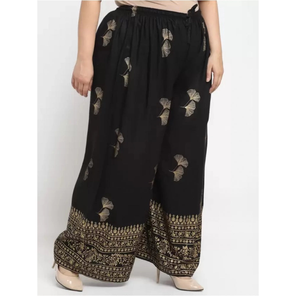Amfyn Women's Plus Size Relaxed Fit Viscose Rayon Palazzo Trousers (Black)