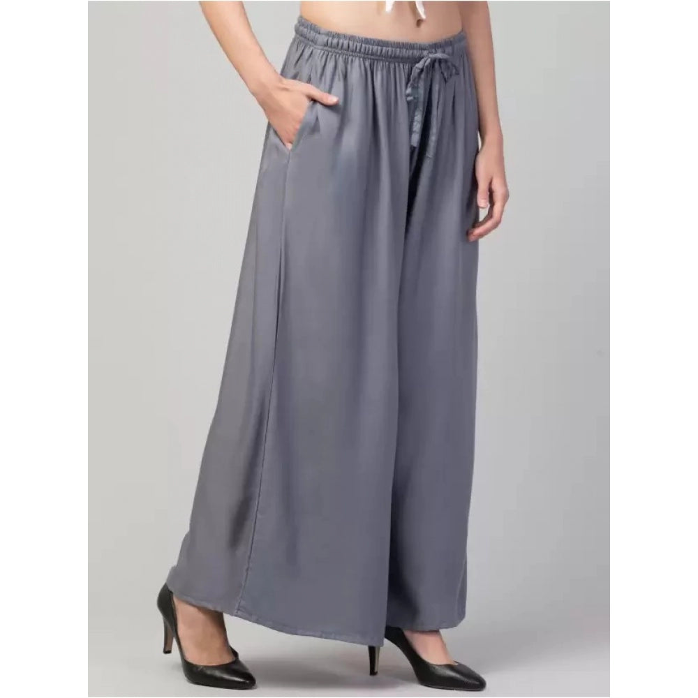 Amfyn Women's Plus Size Relaxed Fit Viscose Rayon Palazzo Trousers (Grey)