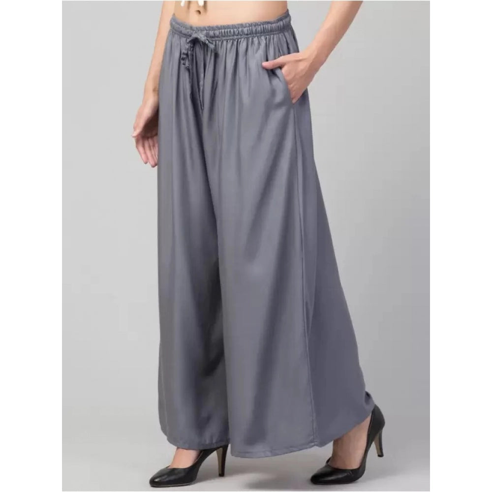 Amfyn Women's Plus Size Relaxed Fit Viscose Rayon Palazzo Trousers (Grey)