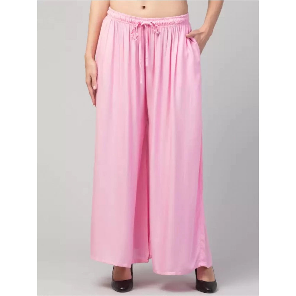 Amfyn Women's Plus Size Relaxed Fit Viscose Rayon Palazzo Trousers (Pink)