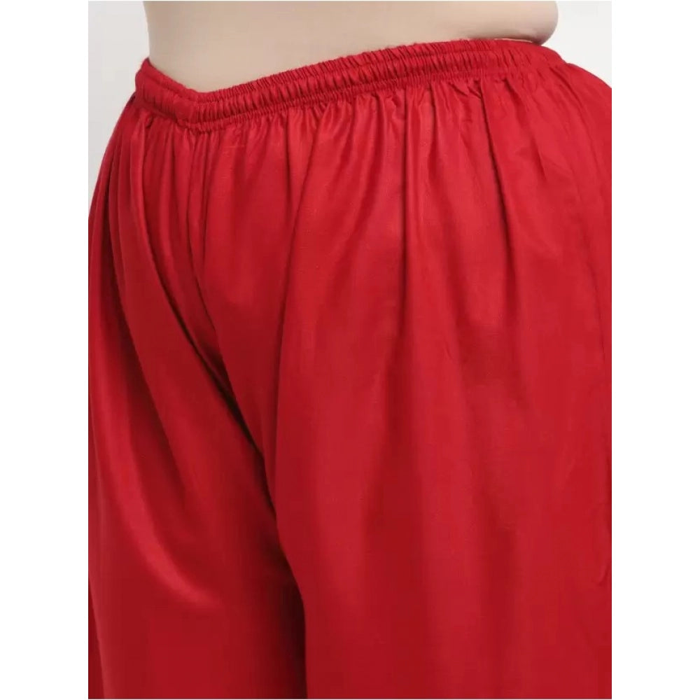 Amfyn Women's Plus Size Relaxed Fit Viscose Rayon Palazzo Trousers (Red)