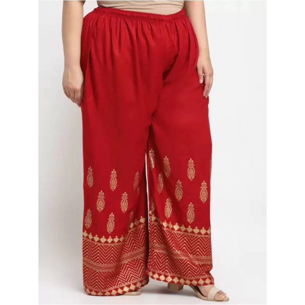 Amfyn Women's Plus Size Relaxed Fit Viscose Rayon Palazzo Trousers (Red)