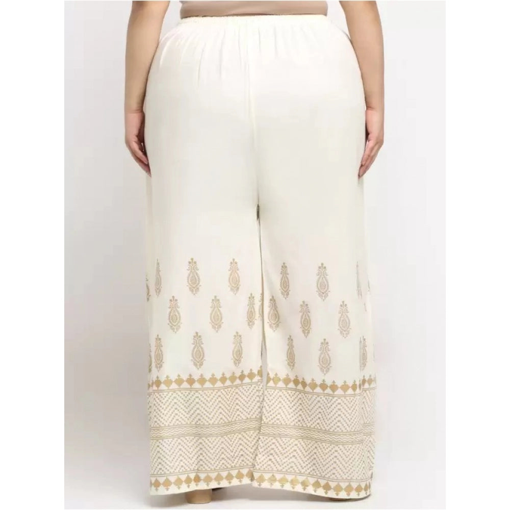 Amfyn Women's Plus Size Relaxed Fit Viscose Rayon Palazzo Trousers (Cream)