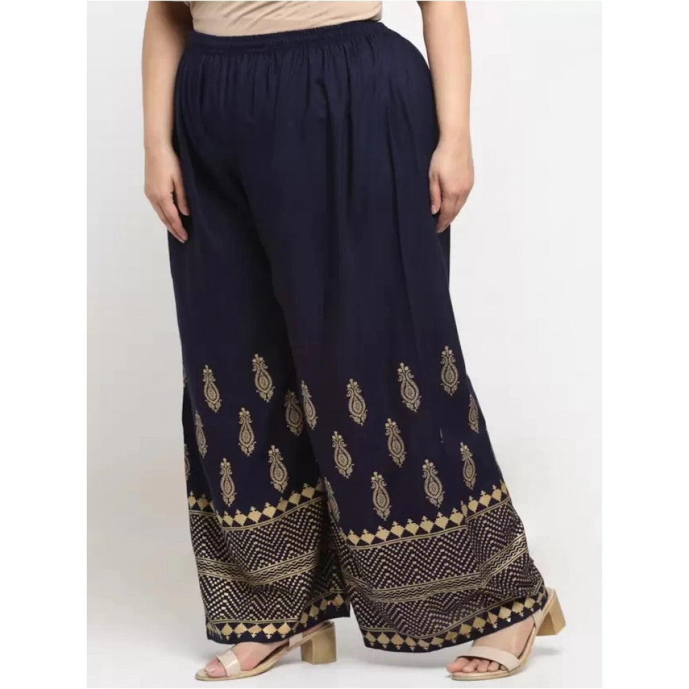 Amfyn Women's Plus Size Relaxed Fit Viscose Rayon Palazzo Trousers (Dark Blue)