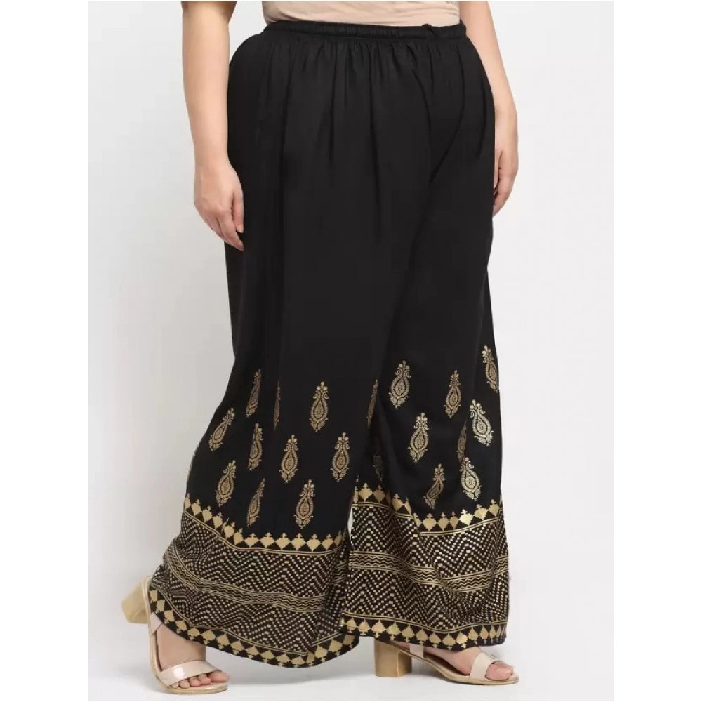 Amfyn Women's Plus Size Relaxed Fit Viscose Rayon Palazzo Trousers (Black)