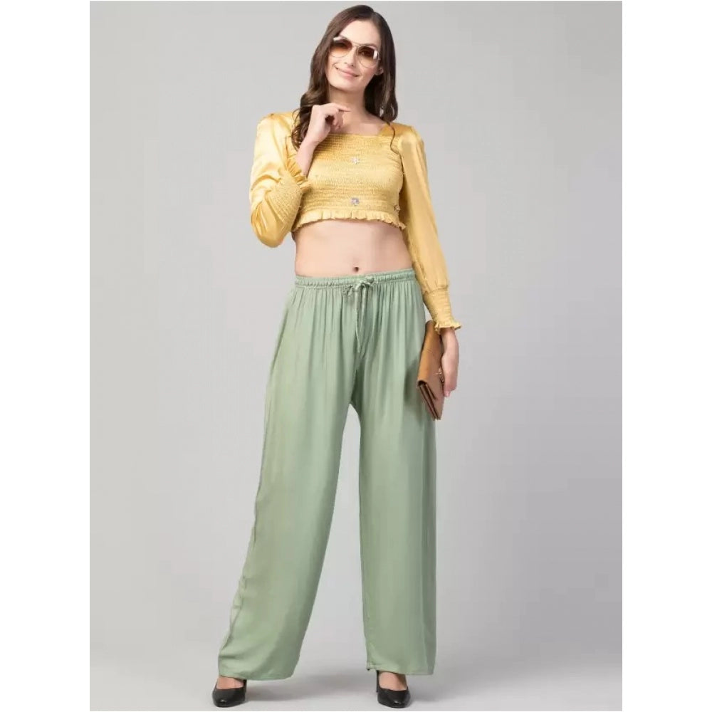Amfyn Women's Plus Size Relaxed Fit Viscose Rayon Palazzo Trousers (Light Green)