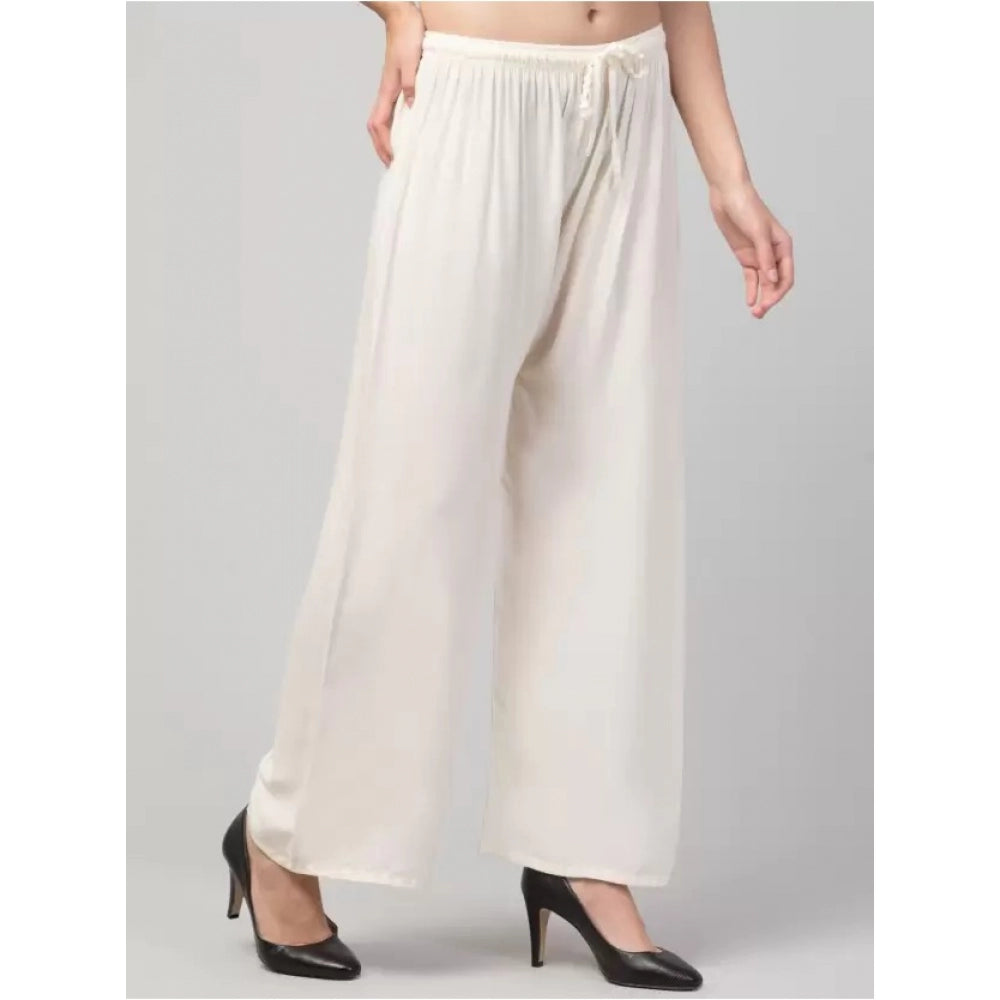 Amfyn Women's Plus Size Relaxed Fit Viscose Rayon Palazzo Trousers (Cream)