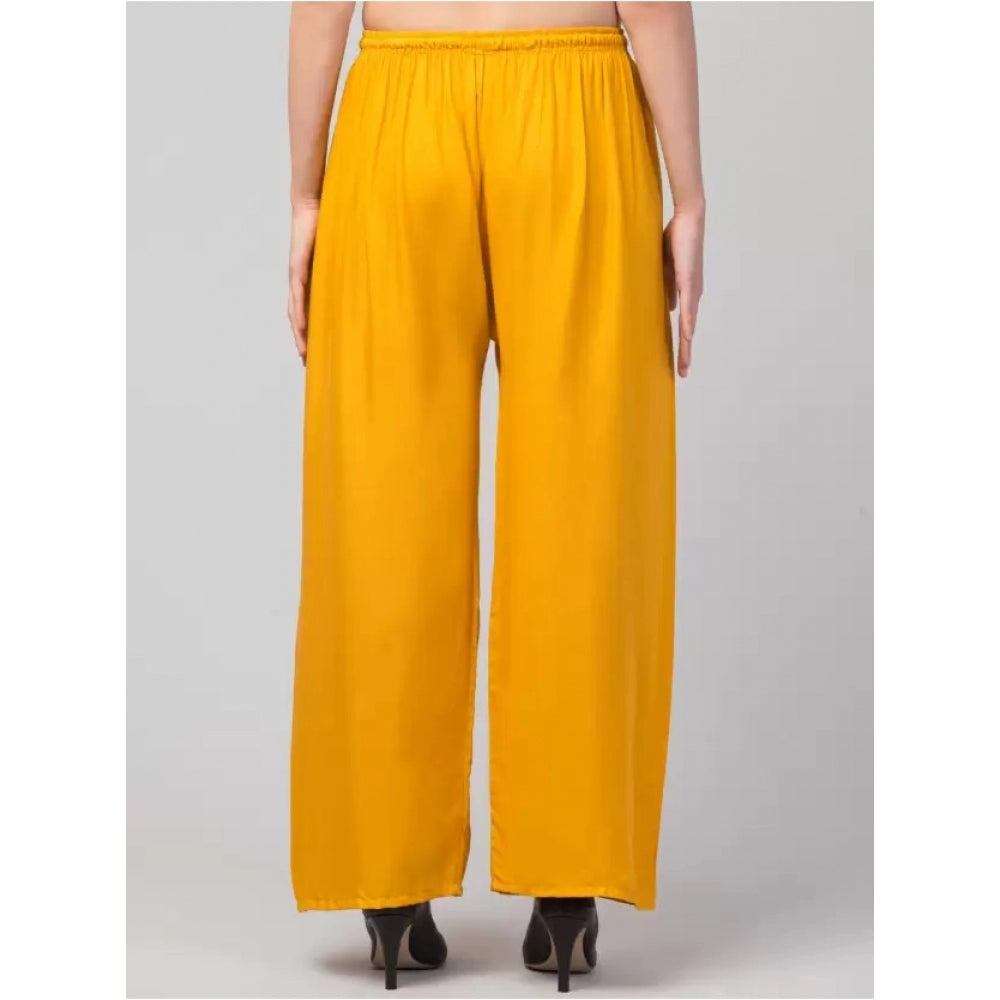 Amfyn Women's Plus Size Relaxed Fit Viscose Rayon Palazzo Trousers (Yellow)