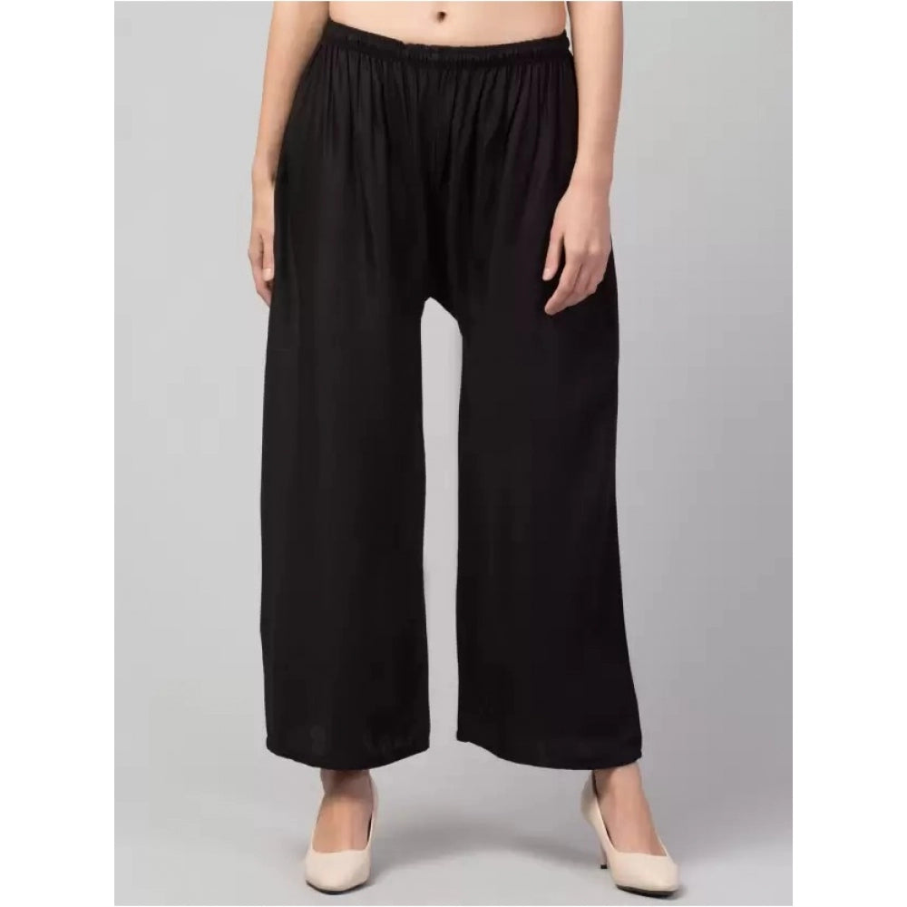 Amfyn Women's Plus Size Relaxed Fit Viscose Rayon Palazzo Trousers (Black)