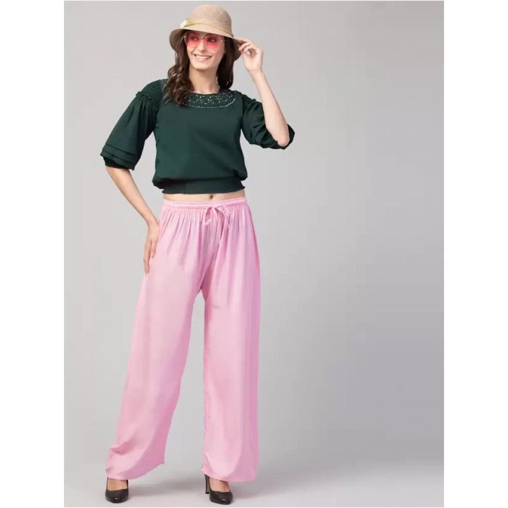 Amfyn Women's Plus Size Relaxed Fit Viscose Rayon Palazzo Trousers (Pink)