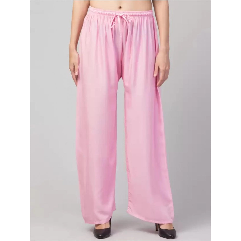 Amfyn Women's Plus Size Relaxed Fit Viscose Rayon Palazzo Trousers (Pink)