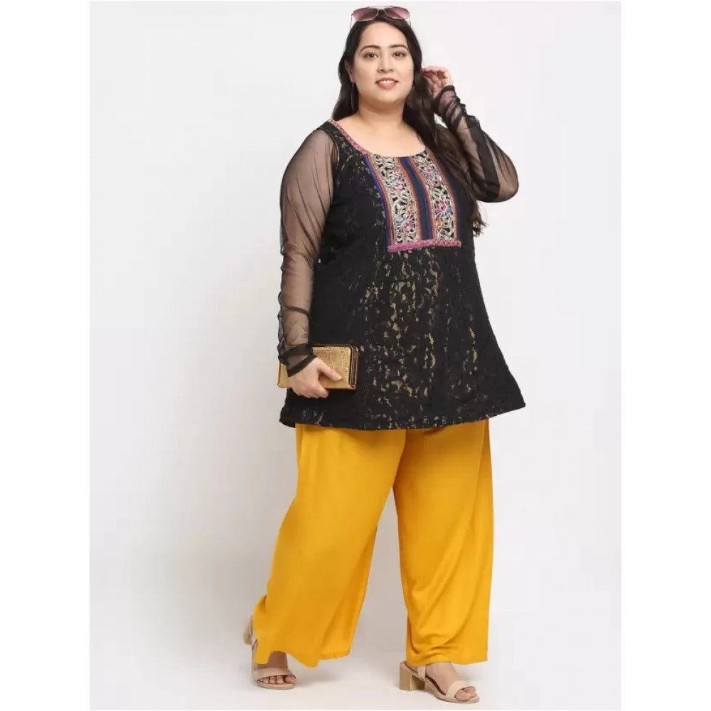 Amfyn Women's Plus Size Flared Fit Viscose Rayon Palazzo Trousers (Yellow)