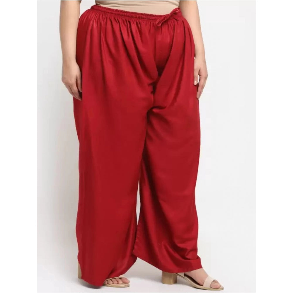 Amfyn Women's Plus Size Flared Fit Viscose Rayon Palazzo Trousers (Maroon)