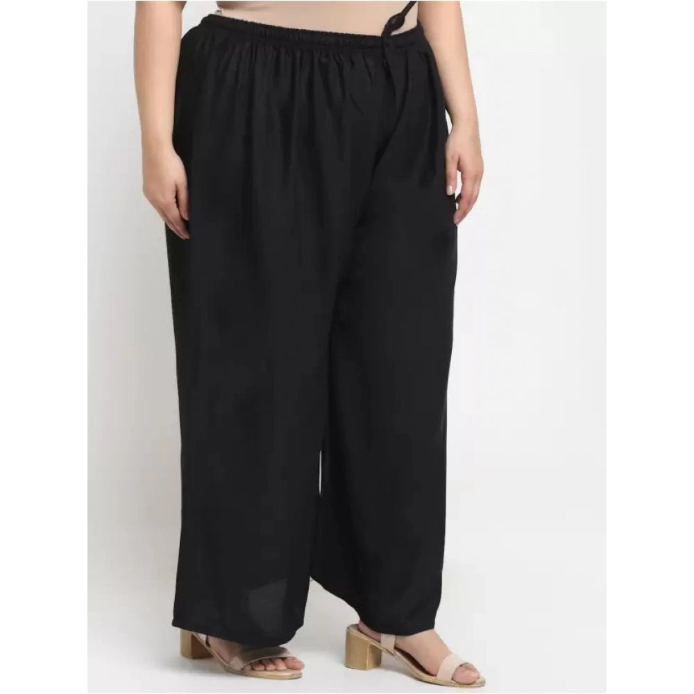 Amfyn Women's Plus Size Flared Fit Viscose Rayon Palazzo Trousers (Black)