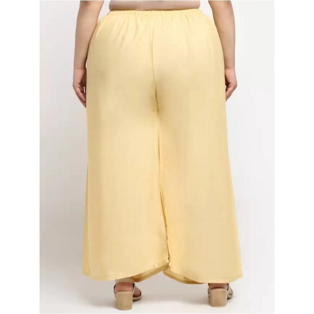 Amfyn Women's Plus Size Flared Fit Viscose Rayon Palazzo Trousers (Gold)