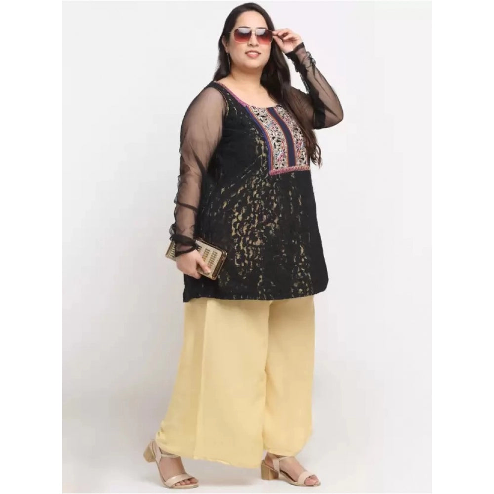 Amfyn Women's Plus Size Flared Fit Viscose Rayon Palazzo Trousers (Gold)