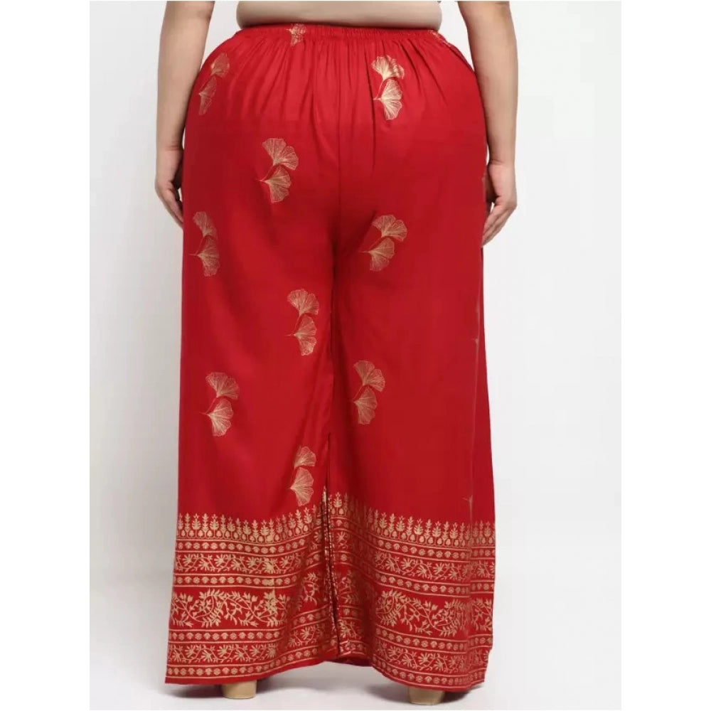 Amfyn Women's Plus Size Relaxed Fit Viscose Rayon Palazzo Trousers (Red)