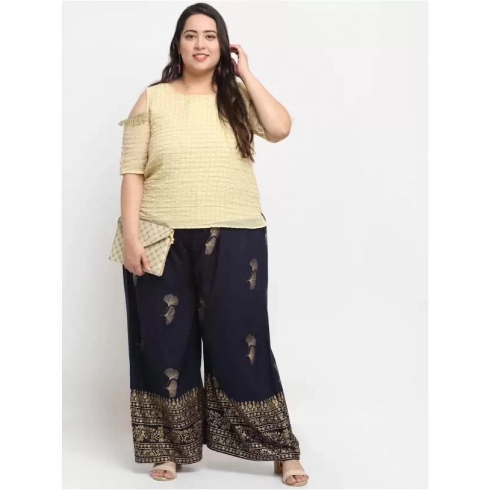 Amfyn Women's Plus Size Relaxed Fit Viscose Rayon Palazzo Trousers (Dark Blue)