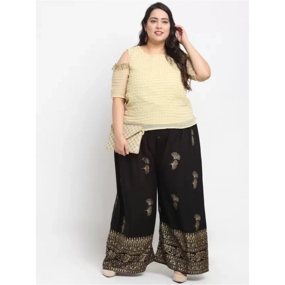 Amfyn Women's Plus Size Relaxed Fit Viscose Rayon Palazzo Trousers (Black)