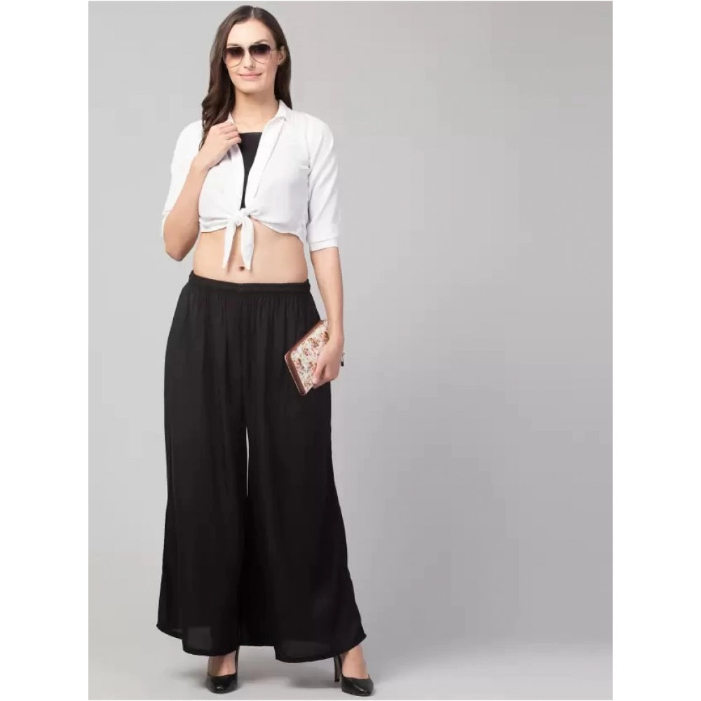 Amfyn Women's Plus Size Relaxed Fit Viscose Rayon Palazzo Trousers (Black)