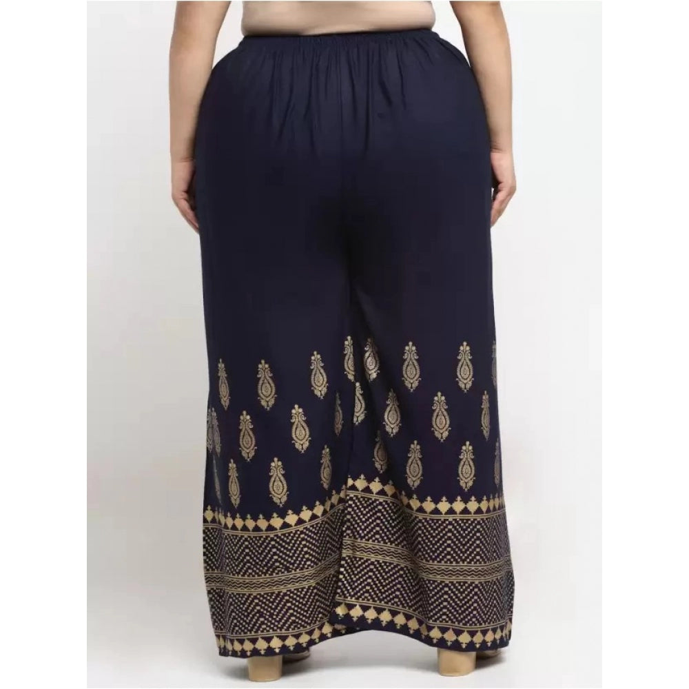 Amfyn Women's Plus Size Relaxed Fit Viscose Rayon Palazzo Trousers (Dark Blue)