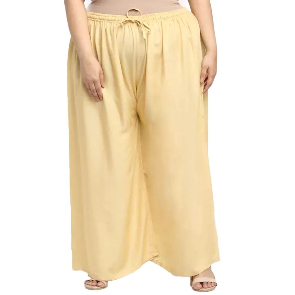 Amfyn Women's Plus Size Flared Fit Viscose Rayon Palazzo Trousers (Gold)