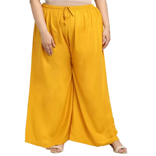 Amfyn Women's Plus Size Flared Fit Viscose Rayon Palazzo Trousers (Yellow)