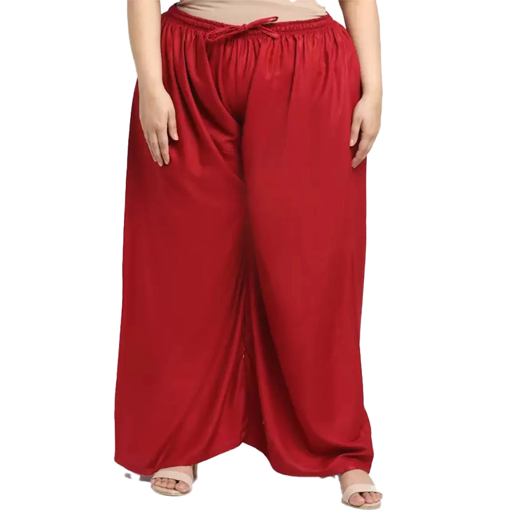 Amfyn Women's Plus Size Flared Fit Viscose Rayon Palazzo Trousers (Maroon)