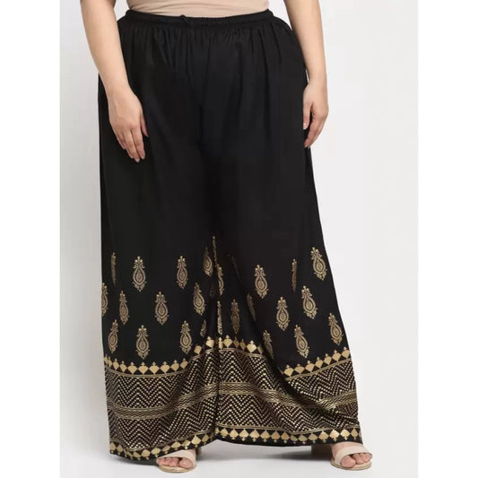 Amfyn Women's Plus Size Relaxed Fit Viscose Rayon Palazzo Trousers (Black)