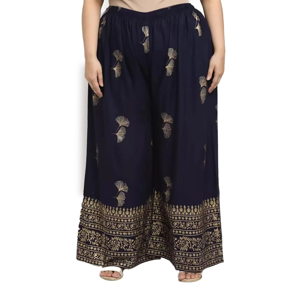 Amfyn Women's Plus Size Relaxed Fit Viscose Rayon Palazzo Trousers (Dark Blue)