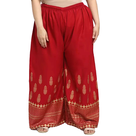 Amfyn Women's Plus Size Relaxed Fit Viscose Rayon Palazzo Trousers (Red)