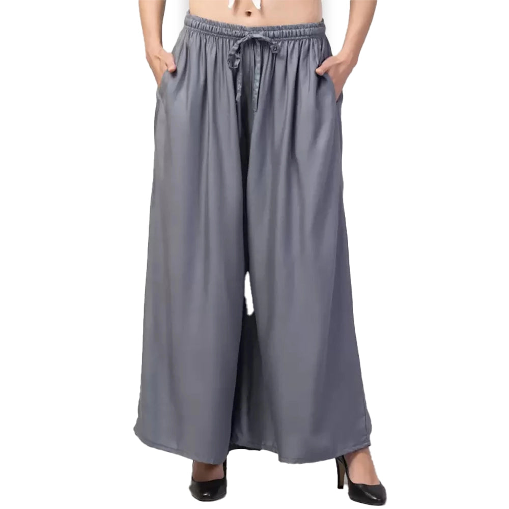 Amfyn Women's Plus Size Relaxed Fit Viscose Rayon Palazzo Trousers (Grey)