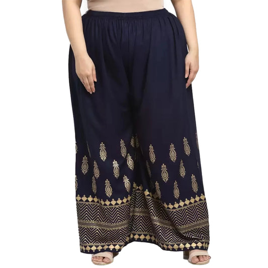 Amfyn Women's Plus Size Relaxed Fit Viscose Rayon Palazzo Trousers (Dark Blue)