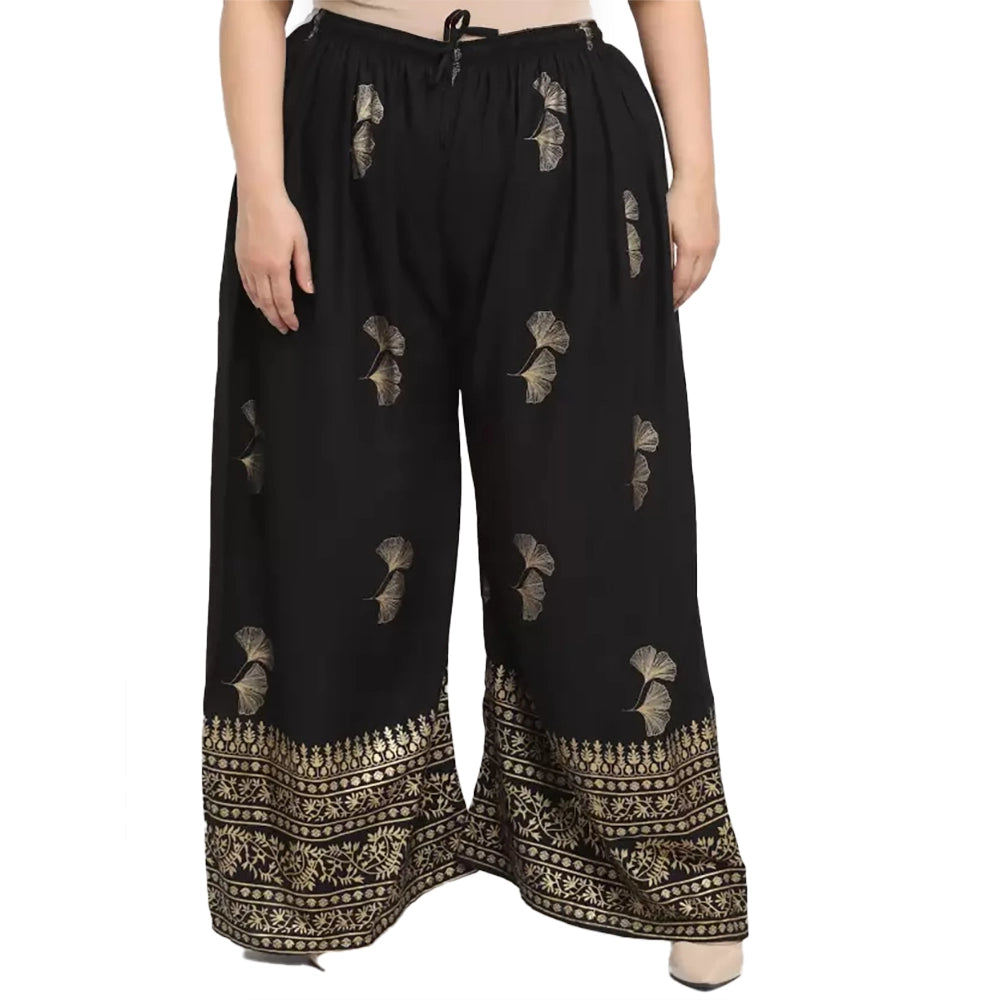 Amfyn Women's Plus Size Relaxed Fit Viscose Rayon Palazzo Trousers (Black)