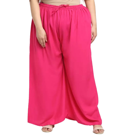Amfyn Women's Plus Size Flared Fit Viscose Rayon Palazzo Trousers (Pink)