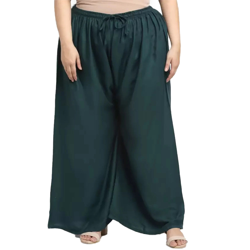 Amfyn Women's Plus Size Flared Fit Viscose Rayon Palazzo Trousers (Dark Green)