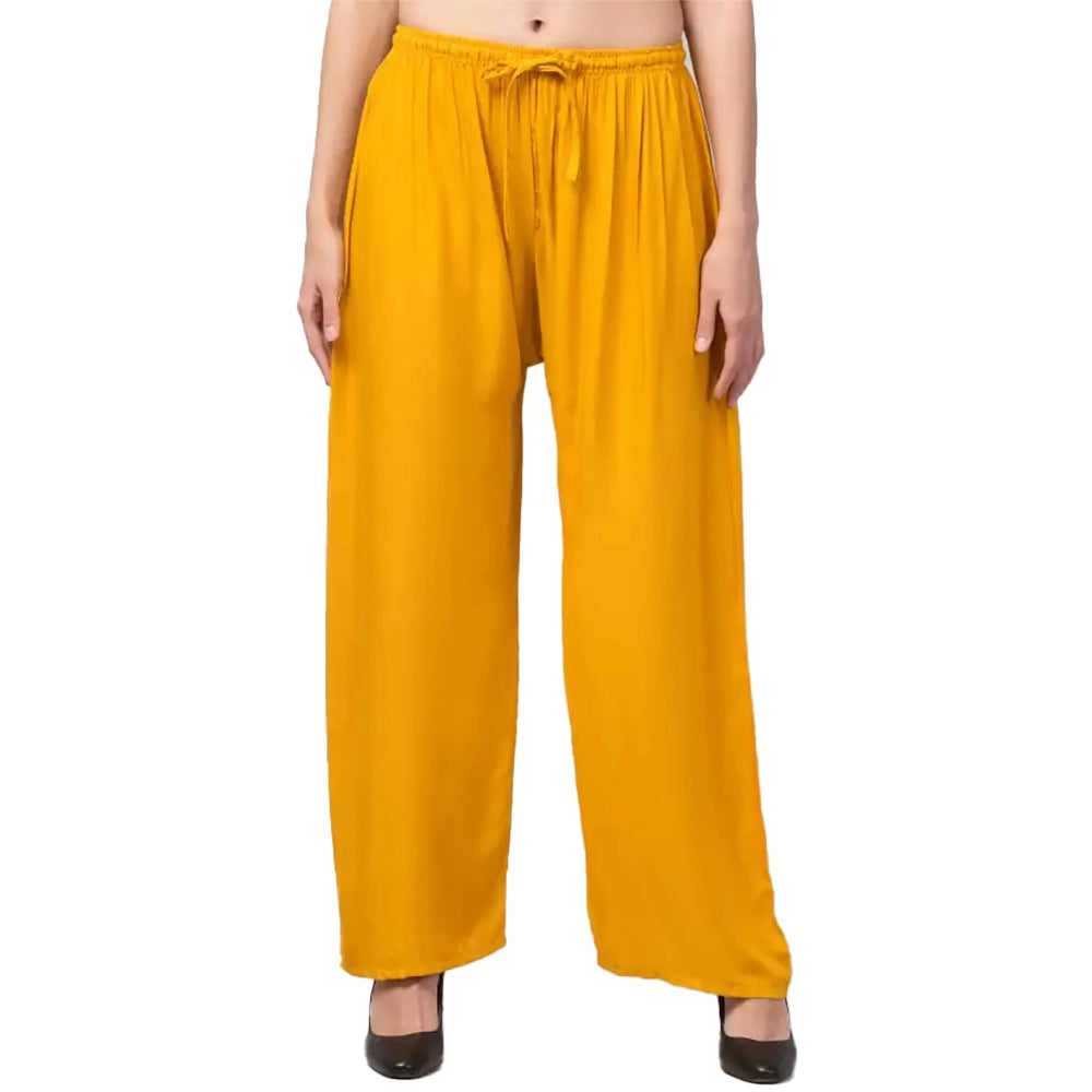 Amfyn Women's Plus Size Relaxed Fit Viscose Rayon Palazzo Trousers (Yellow)