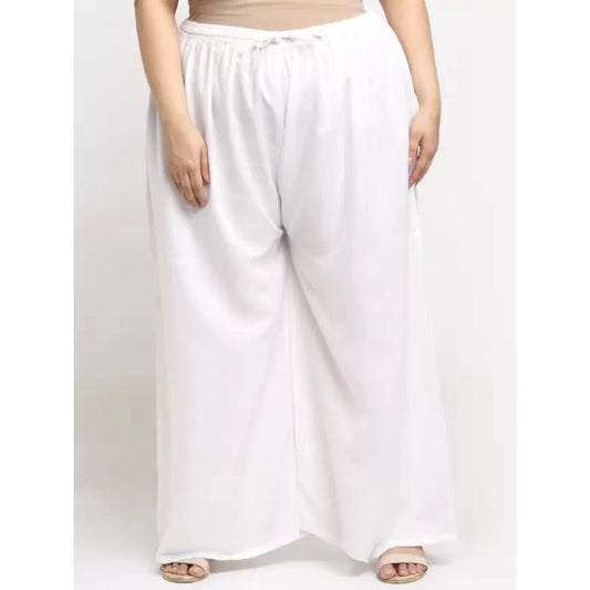Amfyn Women's Plus Size Flared Fit Viscose Rayon Palazzo Trousers (White)
