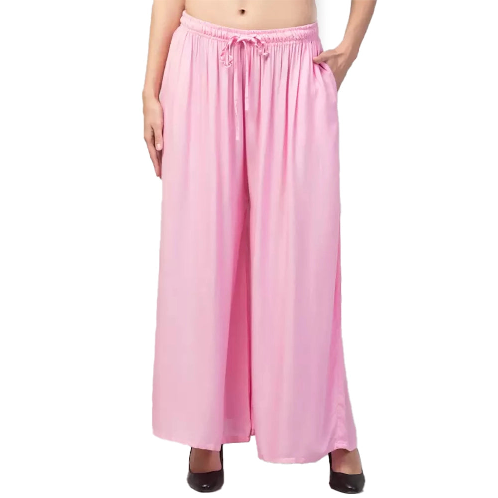 Amfyn Women's Plus Size Relaxed Fit Viscose Rayon Palazzo Trousers (Pink)