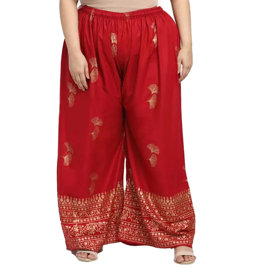 Amfyn Women's Plus Size Relaxed Fit Viscose Rayon Palazzo Trousers (Red)