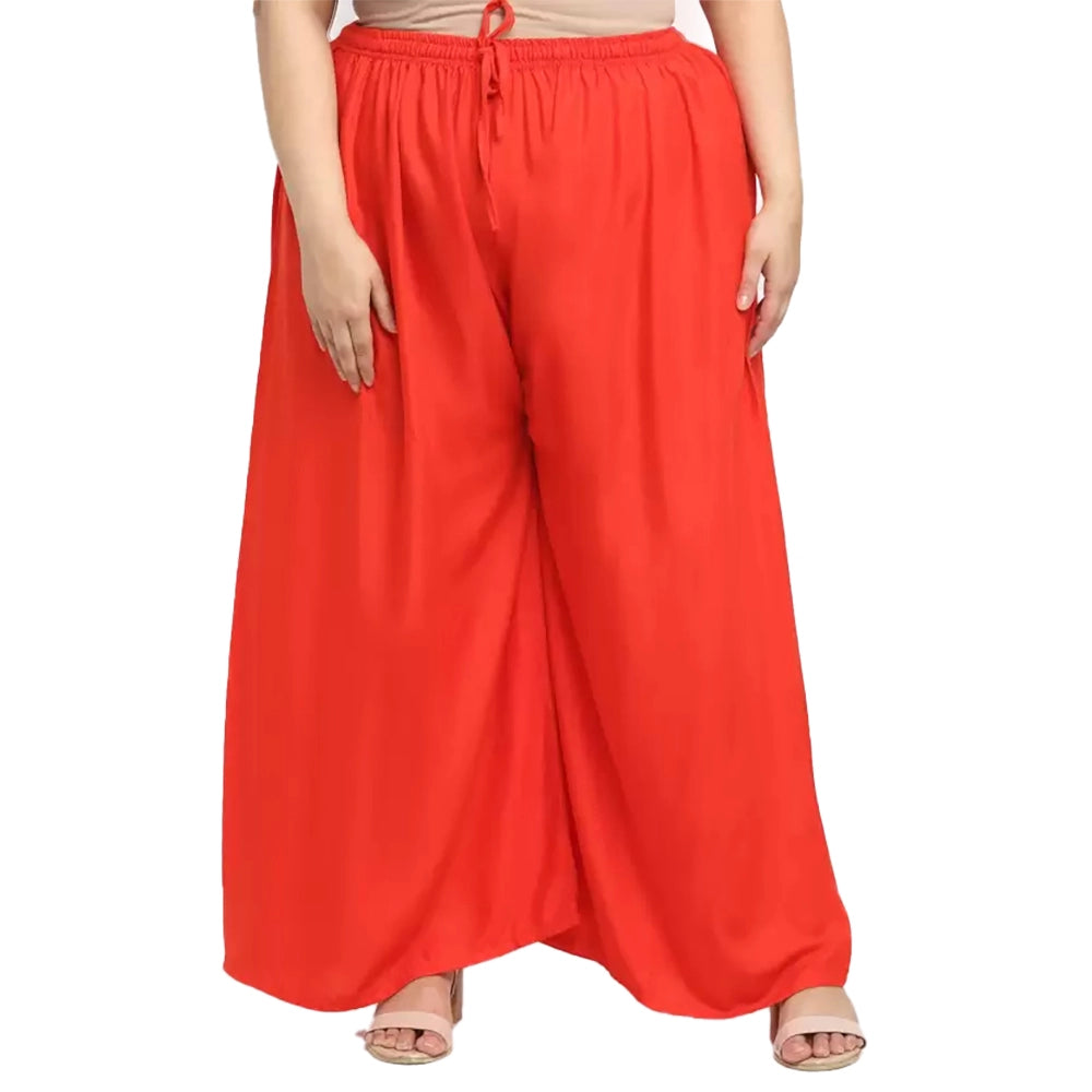 Amfyn Women's Plus Size Flared Fit Viscose Rayon Palazzo Trousers (Red)
