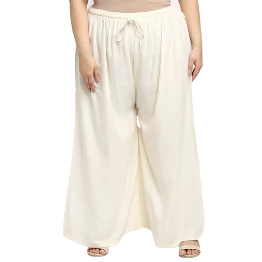 Amfyn Women's Plus Size Flared Fit Viscose Rayon Palazzo Trousers (Cream)