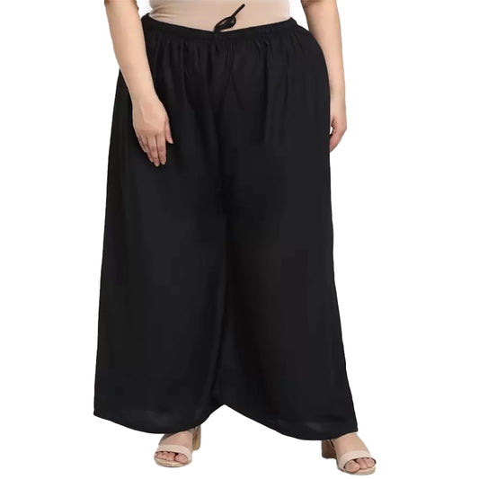 Amfyn Women's Plus Size Flared Fit Viscose Rayon Palazzo Trousers (Black)