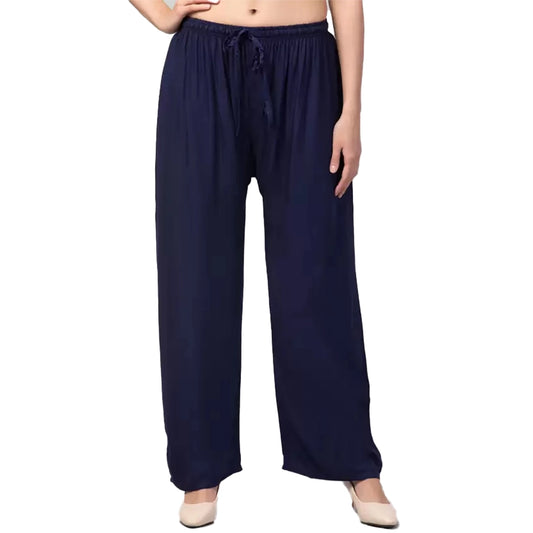 Amfyn Women's Plus Size Relaxed Fit Viscose Rayon Palazzo Trousers (Dark Blue)