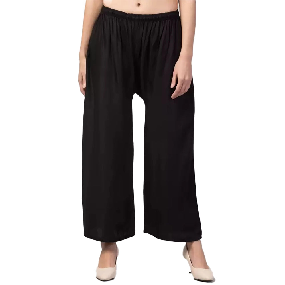 Amfyn Women's Plus Size Relaxed Fit Viscose Rayon Palazzo Trousers (Black)
