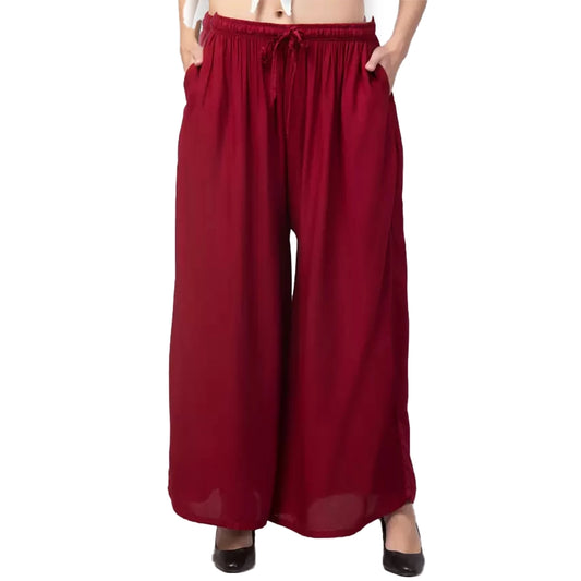 Amfyn Women's Plus Size Relaxed Fit Viscose Rayon Palazzo Trousers (Maroon)
