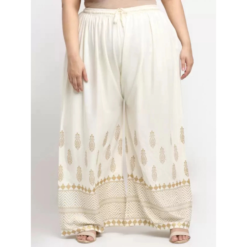 Amfyn Women's Plus Size Relaxed Fit Viscose Rayon Palazzo Trousers (Cream)