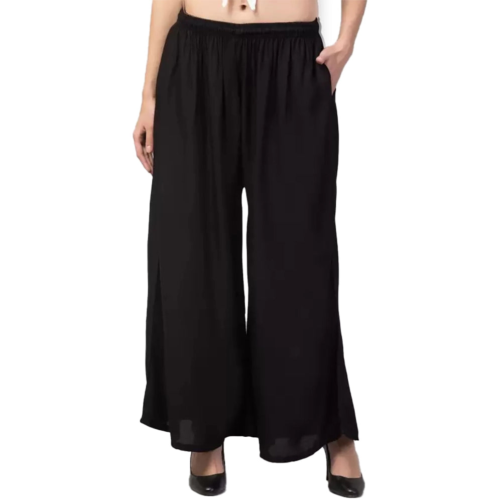 Amfyn Women's Plus Size Relaxed Fit Viscose Rayon Palazzo Trousers (Black)