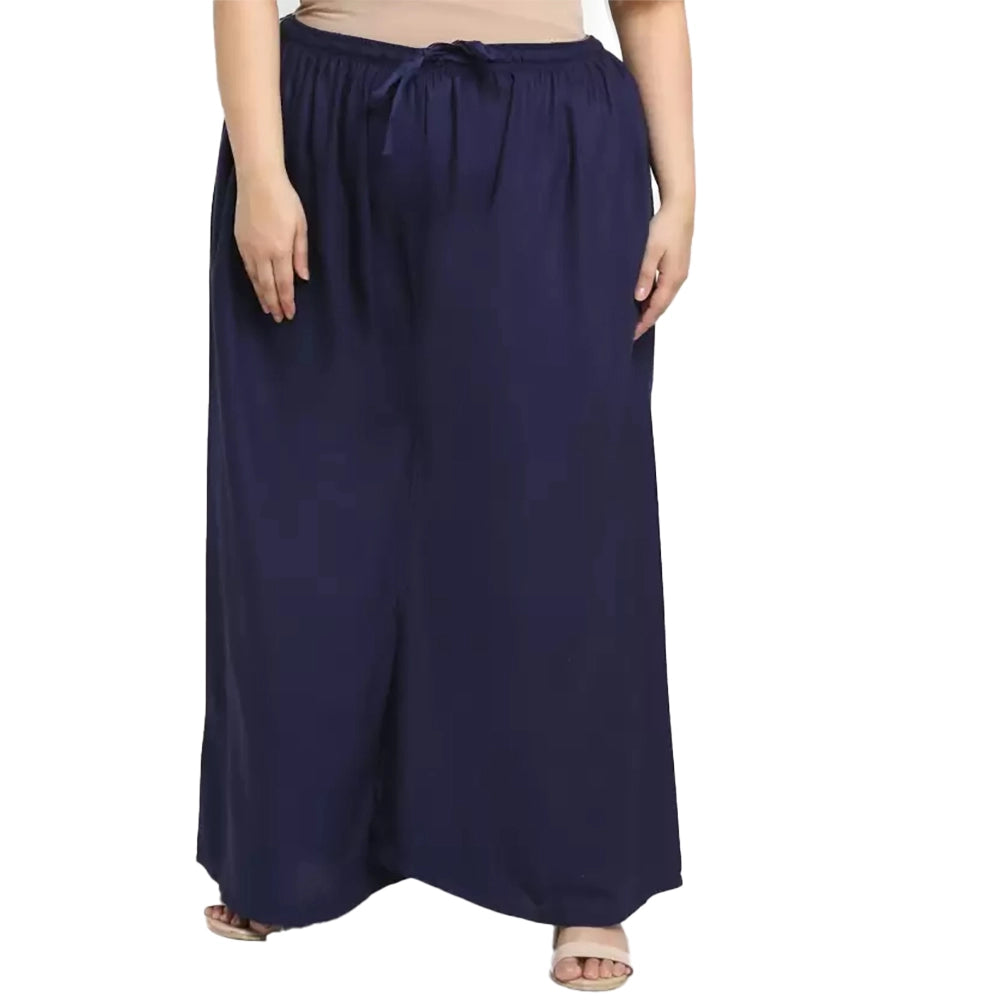 Amfyn Women's Plus Size Flared Fit Viscose Rayon Palazzo Trousers (Dark Blue)